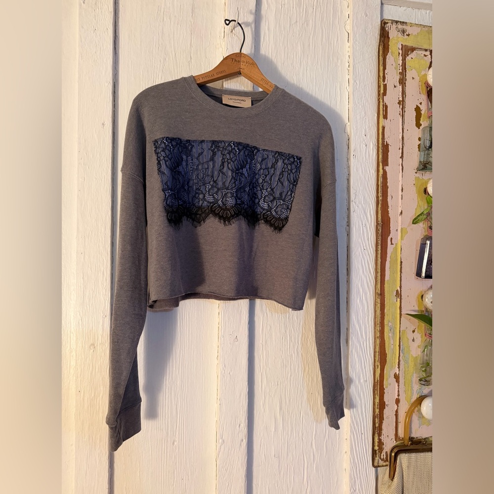 NWOT Loyd/Ford Black Lace Cropped Sweatshirt: Size Medium